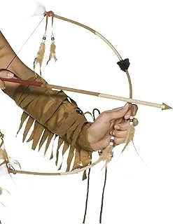 Smiffy'S Feathered Indian Bow And Arrow Set Deluxe, One Size - Brown