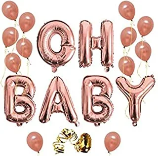 Oh Baby Letter Balloons, Rose Gold Girl/Boy Shower Banner | Party Decorations Backdrop |Gender Reveal Balloons 16 inch, Mylar Foil with 12 Latex