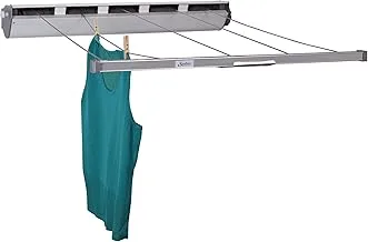 Household Essentials 17145-1 Retractable Clothesline 5-Line Dryer | Indoor or Outdoor Use Hang Wet Dry Laundry - Black|tan|silver