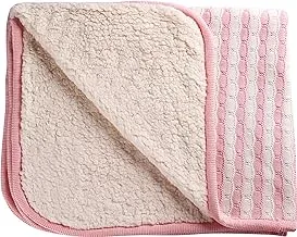 Moon Baby Blanket 100% Cotton Knitted And Fur Baby Blanket, Swaddle Cuddle Reversible Unisex Infant New Born Gift, Large Size 70X102 Cm, 0-12 Months- Pink