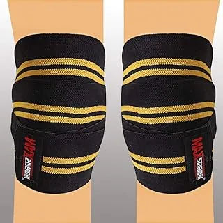 MAXSTRENGTH ® Knee Wraps Weight Lifting Heavy Duty Elasticated Knee Support Straps Velcro Closure Home Gym Training Workout (Black & Red, Heavey Duty) (Black & Yellow)