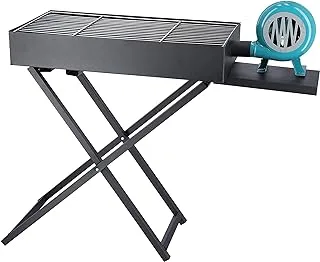 Royalford Barbecue Grill Stand With Blower, Rf10354 Foldable Charcoal Grill, Folding Tabletop Kabab Smoker For Outdoor Camping, Durable Iron, Black