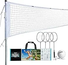 Franklin Sports Volleyball + Badminton Combo Sets - Backyard + Beach Outdoor Volleyball + Badminton Net Set - Portable Badminton + Volleyball Net with Poles - Volleyball, Rackets + Birdies Included