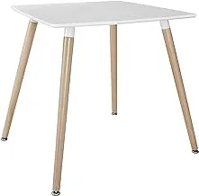 Mahmayi Cenare Eames Style Side Table with Natural Wood Legs Dining Table Lounge Table (White)