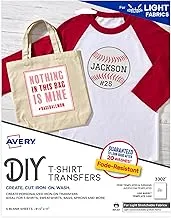 Avery Printable Stretchable Heat Transfer Paper for Light Fabrics, 21.6 cm x 27.9 cm, Inkjet Printer, 5 Sheets (3302)