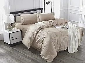 Ibama Cotton Duvet Cover Set Zippered Closure Including Pillowcases Queen, Light Brown 01, ‎Light Brown 01