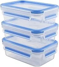 Emsa 508570 Clip & Close Colour 3-Piece Set Of Food Storage Containers 0.55 Litres, Transparent/Blue