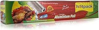 رقائق ألومنيوم شديدة التحمل يمكن التخلص منها من Hotpack فضي بعرض 45 سم × 44 متر لتغليف الطعام ، لفة واحدة