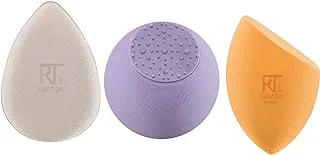 Real Techniques Sponge+ Beauty Makeup Blenders For Facial Cleansing, Toner, And Foundation, Probiotic And Vegan Collagen Infused (3 Piece Kit)