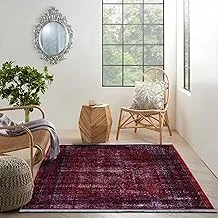 Al Salem Carpet Sondos Collection Carpet Contemporary Tradition Area Rug, Red Dark Blue, 140x200