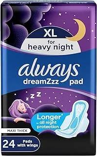 Always Pads Maxi Thick XL for Heavy Night Protection, 24 Sanitary Pads