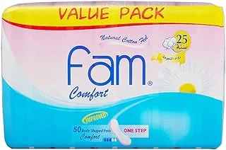 Fam One Step Natural Cotton Feel, Maxi Thick, Non-Wings Super Sanitary Pads,50 Pads