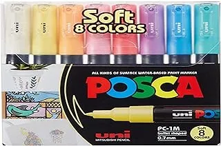 Uni Posca - Pc1Mc - Extra Fine Bullet Tip Pen - Soft Colors, 8 Pc