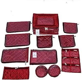 KUBER INDUSTRIES Jewellery Kit with 12 Pouches (Maroon Satin)