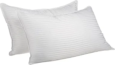 Kingtex Pack Of 2 Soft Stripe Hotel Pillow Microfibre White 75X50Centimeter, Pp111301.01, 50X75 cm