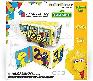 Sesame Street School Bus Magna-Tile Structure Set by CreateOn, The Original Magnetic Building Tiles Making Learning Basic Numbers Fun and Hands-On, Educational Toy for Children Ages 3 Years +