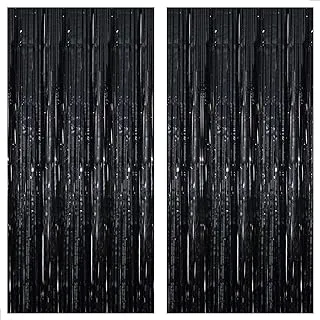 Xtra Large, Black Fringe Foil Curtain - 3.2x10 Feet | Pack of 2 | Shimmer Metallic Backdrop for Black Party Decor | Shiny Black Tinsel Streamers for Bachelorette, New Year Eve, Prom Night, Graduation