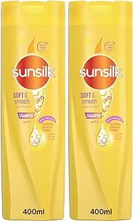 SUNSILK Shampoo, For Soft & Smooth Hair, Soft & Smooth, With Silk Protein, Argan Oil & Vitamin C, 2 x 400ml