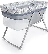 11659-1-Ingenuity FoldAway Rocking Bassinet™ - Fletcher - Gray and White - rocking mode or stationary mode - 0-5 months - portable - Includes 1 baby-safe, machine-washable fitted sheet