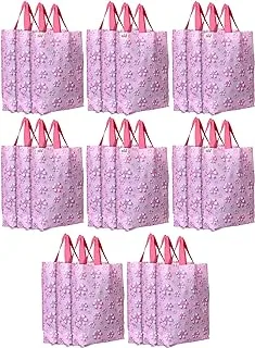 Fun Homes Non Woven Gift Bag Tote/Carry Bags With Handles Party Favor Pack of 24- Flower(Pink), L