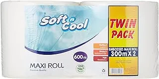 Soft N Cool قوي وعالي الجودة ، عبوة مزدوجة معقمة منقوشة ، 600 متر ، 2 لفة