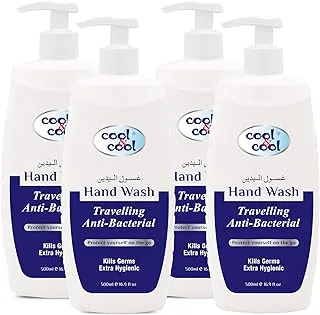 Cool & Cool Antibacterial Travelling Hand Wash 500 Ml (Pack of 4) - Soft, Gentle Formula Enriched with Vitamin E, Convenient for Travel 2 Liters