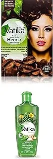 Dabur Vatika Vatika Henna Hair Color Dark Brown 6 * 10G + Vatika Cactus Hair Oil