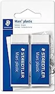 Staedtler Mars Plastic 526 50 BK2D مطاط فثالات وخالي من اللاتكس - عبوة من قطعتين على بطاقة نفطة ، أبيض