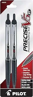 أقلام كرة دوارة قابلة للسحب من بايلوت Precise V5 RT ، نقطة رفيعة للغاية ، عبوتان ، حبر أسود (26050)