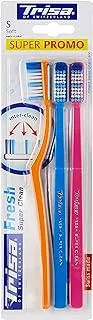 Trisa Fresh Super Clean Soft Adult Toothbrush With Travel Cap, Swiss Made, Finest Swiss Oral Care, Perfectly Rounded Filament Ends, Assortment Pack of 3.