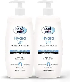 Cool & Cool Hydra Lift Body Lotion 500ML(Pack of 2) - Moisturizing Formula with Argan Oil & Honey, Non-Greasy & Paraben-Free, Restores Skin Elasticity 1Liter