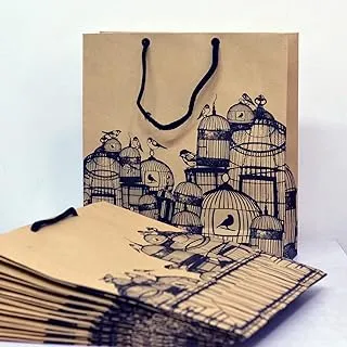 Paperwork Excquisite Handmade Gift Bag, Pack Of 5 Pcs, (H 23.4 X W 22.8 X D 7.6 cm), Bird Cage Design, Pwk-364