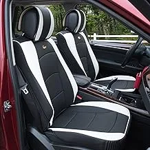 FH Group Car Seat Covers Front Set White Faux Leather Cushions - for Low Back Seat, Universal Fit, Automotive Covers, Airbag Compatible Cover SUV, Sedan, Van