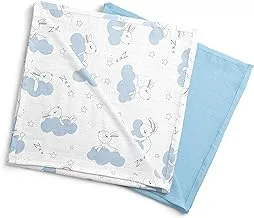 Moon Organic MUSlin Wrap/Swaddle. Lightweight. Breathable. Pack Of 2.Infant,New Born Baby. Bunny Print & Blue. 0M+.