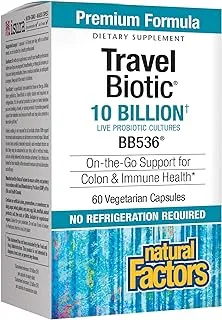 Natural Factors Travel Biotic Bb536 10 مليار من زراعة البروبيوتيك الحية 60 كبسولة نباتية