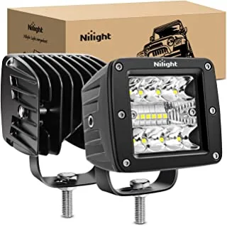 Nilight 2PCS 3Inch 42W LED Cubes Upgraded Spot Flood Combo Beam Square Pod Light Driving Fog for Offroad Pickup Trucks Jeep ATV UTV SUV, 2 Years Warranty (14025C-B)