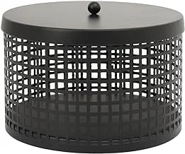 Home Town Decorative Round Box Metal Black Candle Holder,17.5X12 cm