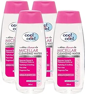 Cool & Cool Micellar Cleansing Water for Normal to Sensitive Skin |Removes Make-Up, Deep Cleanses & Purifies, Fragrance-free, 4 x 200ml