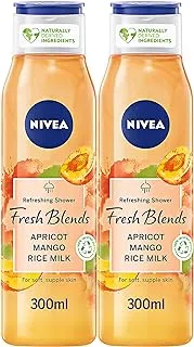 NIVEA Shower Gel Body Wash, Cleansing Fresh Blends Apricot & Mango and Rice Milk, 2x300ml