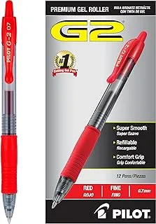 PILOT G2 Premium Refillable & Retractable Rolling Ball Gel Pens, Fine Point, Red Ink, 12 Count (31022)