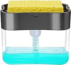 Mcmola 2 In 1 Sponge Rack Shelf Soap Detergent Dispenser Pump, Large Capacity With Sponge, 1 Hand Operation,Affordable, Gray