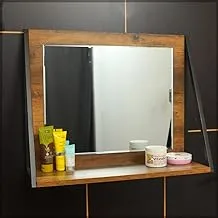 YATAI الحديثة مرآة الحائط الغرور ماكياج مرآة الحائط ، مرآة خشبية معلقة بإطار معدني أسود لغرفة المعيشة منضدة الزينة مرآة - مرآة الحمام - مرآة غرفة النوم