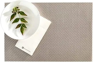 Amalfi Basketweave Metallic Silver Vinyl Woven Placemat - Heat Resistant, Stain Resistant - 16