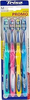 Trisa Flexible Head Adult Medium Toothbrush, Finest Swiss Oral Care, Ergonomic handle, Unique design, Assorted Color (Pack Of 4)