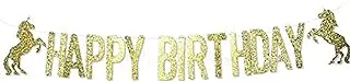 The Party Popper Unicorn Happy Birthday Banner, Glittering Gold