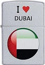 Zippo Classic Lighter 205 Ci412387 I Heart Dubai بتصميم علم الإمارات العربية المتحدة شكل دائري | يندبروف | معدن كروم شديد التلميع | فضي