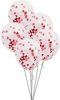 Unique Clear Latex Balloon With Heart Shaped Confetti 5-Pieces, 16-Inch Size, Red