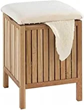 WENKO Norway Bathroom & Household Stool, Walnut Wood, Decorative Laundry and Clothes Storage, Comfortable Padded Seat, 39x52x39cm, Walnut