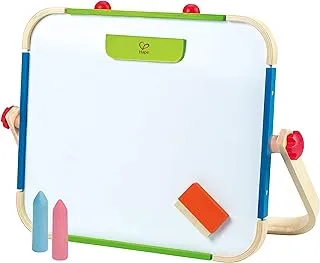 Early Explorer Anywhere Table Top Art Studio by Hape | Award Winning Double-Sided Wooden Kids Easel Whiteboard/Chalkboard with 2 Chalk Pieces, Eraser and Magnetic Wood Clamp for Paper