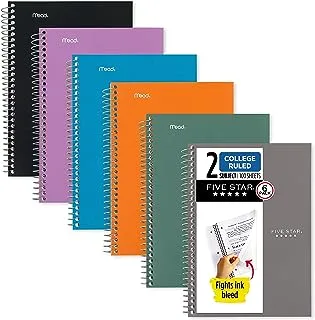 FIVE STAR Small Spiral Notebooks, 6 Pack, 2-Subject, College Ruled Paper, 24.1 cm X 15.2 cm, 100 Sheets, Assorted Colors (73711)